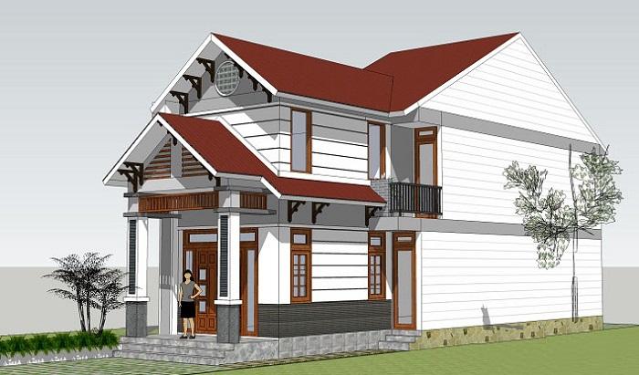 Mô hình nhà cấp 4 3D có gác lửng